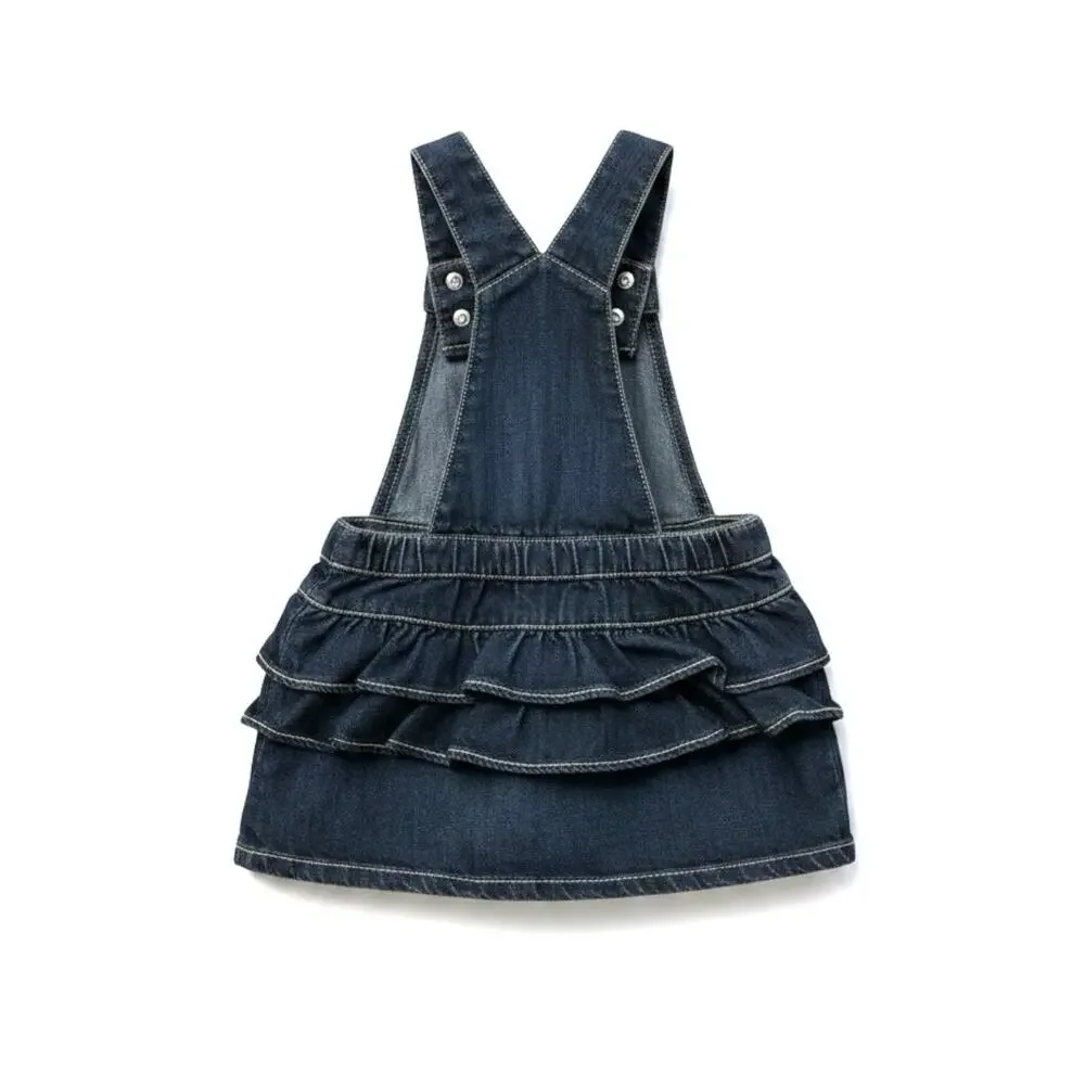 Old Navy Ruffled Denim Overall Jumper Dress Baby Size 18-24mo, Dark Blue
